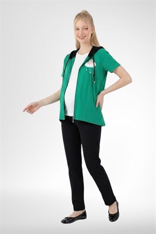 Mecit 6401 Yeşil 3lü Hamile Lohusa Pijama Takımı