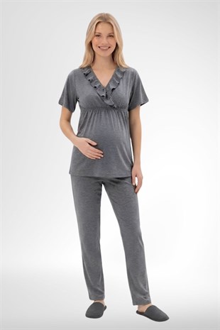 Mecit 6403 Füme Sabahlıklı Lohusa Pijama Takımı