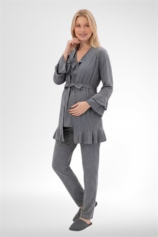 Mecit 6403 Füme Sabahlıklı Lohusa Pijama Takımı