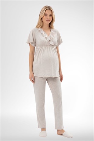 Mecit 6403 Vizon Sabahlıklı Lohusa Pijama Takımı