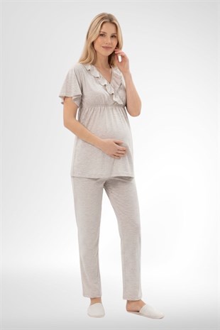 Mecit 6403 Vizon Sabahlıklı Lohusa Pijama Takımı