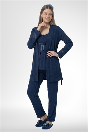 Mecit 6405 Lacivert Sabahlıklı Lohusa Pijama Takımı