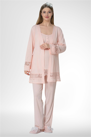 Mecit 6405 Pudra Sabahlıklı Lohusa Pijama Takımı