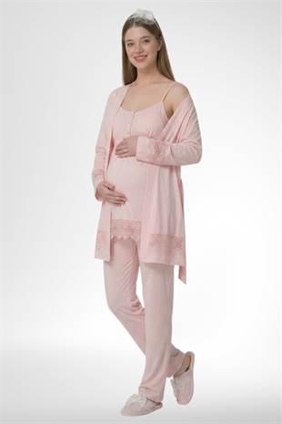 Mecit 6405 Pudra Sabahlıklı Lohusa Pijama Takımı
