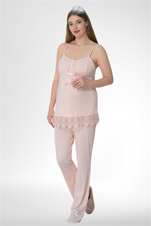 Mecit 6405 Pudra Sabahlıklı Lohusa Pijama Takımı