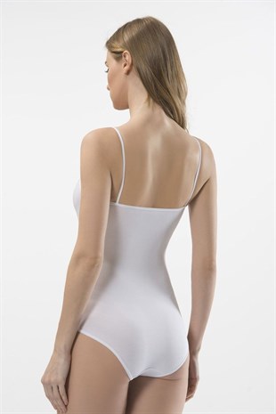 Türen Kadın Beyaz İp Askılı Agraflı Body 284