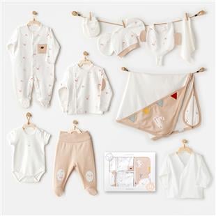 Andywawa 25001 Erkek Bebek Ekru Circur Party 10 Lu Hastane Çıkış Seti