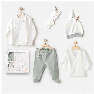 Andywawa 25130 Kız Bebek Yeşil Cute Bear 5 Li Hastane Çıkış Seti