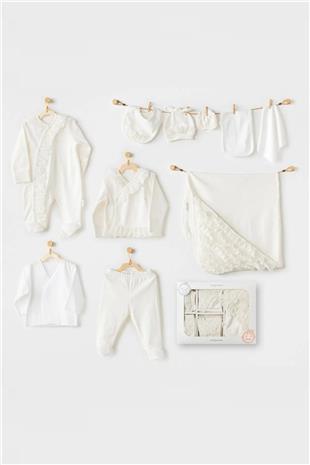 Andywawa 25311 Kız Bebek Ekru Chic Girl Dantelli 10 Lu Hastane Çıkış Seti