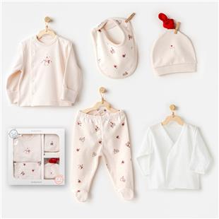 Andywawa 25340 Unısex Ekru Penguin 5 Li Hastane Çıkış Seti