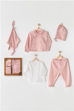 Andywawa AC23060 Bebek Hastane Çıkışı 5 Pcs Newborn Set Floral 100% Organik PamukKız Bebek 5'li SetAndywawa