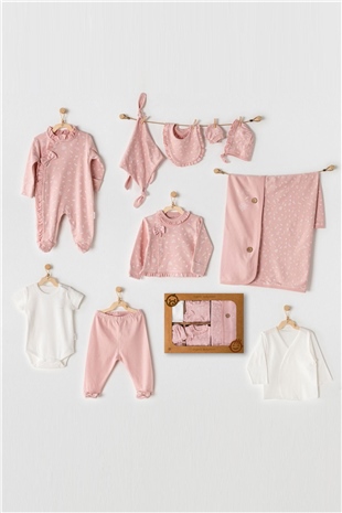 Andywawa AC23061 Bebek Hastane Çıkışı 10 Pcs Newborn Set Floral %100 Organik PamukKız Bebek 10'lu SetAndywawa