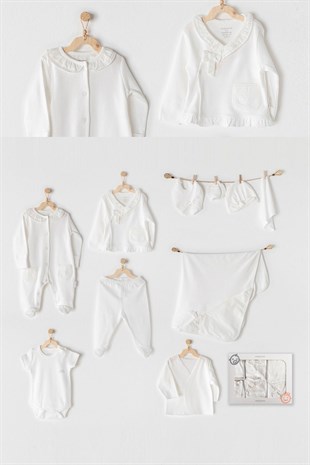 Andywawa Ekru Stylish Girl Dantel İşlemeli Kız Bebek 10'lu Hastane Çıkış Seti AC22561Kız Bebek 10'lu SetAndywawa