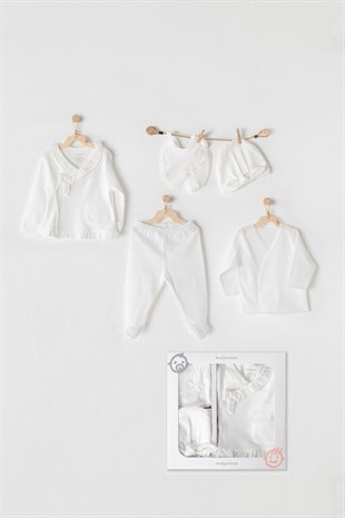 Andywawa Ekru Stylish Girl Dantel İşlemeli Kız Bebek 5'li Hastane Çıkış Seti AC22560Kız Bebek 5'li SetAndywawa