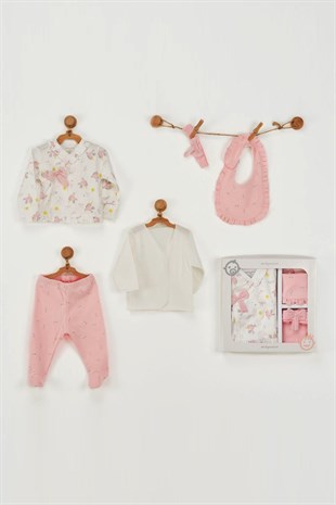 Andywawa Ekru Unicorn Kız Bebek 5'li Hastane Çıkış Seti AC22710Kız Bebek 5'li SetAndywawa