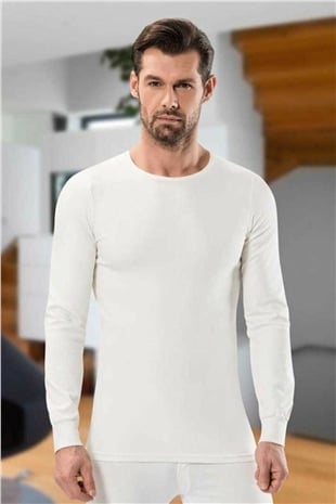 Anıt 1159 Ekru Bisiklet Yaka Uzun Kollu Erkek İçlik Termal Üst