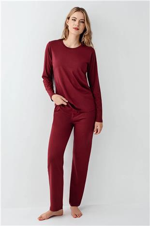 Arnetta 3446 Kadın Bordo Uzun Kollu Bisiklet Yaka Pijama Takımı