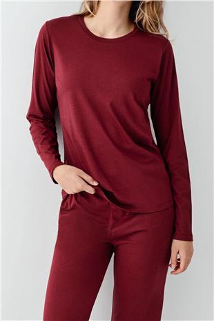 Arnetta 3446 Kadın Bordo Uzun Kollu Bisiklet Yaka Pijama Takımı