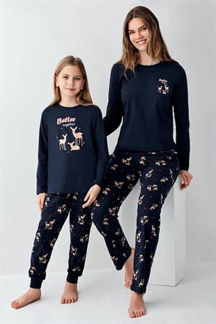 Arnetta 3450 Kadın Lacıvert Uzun Kollu Kış Temalı Pijama Takımı