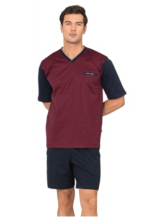 	Pierre Cardin 6134 Erkek Bordo Kısa Kollu Yarım Pat Jakarlı 3Lü Pijama Takımı