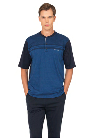 	Pierre Cardin 6133 Erkek Lacıvert Kısa Kollu Yarım Pat Jakarlı 3Lü Pijama Takımı