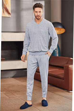 By Mecit 2757 Mavi Büyük Beden Erkek Pijama Takımı