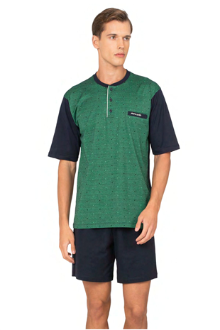 	Pierre Cardin 6132 Erkek Yesıl Kısa Kollu Yarım Pat Jakarlı 3Lü Pijama Takımı
