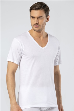 Cacharel 1202 Beyaz Erkek Süprem V Yaka Fanila
