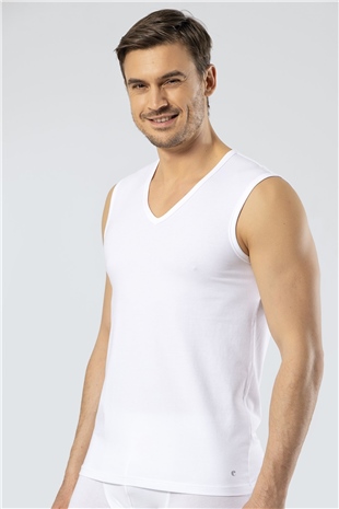 Cacharel 1304 Beyaz Erkek Spor V Yaka Atlet