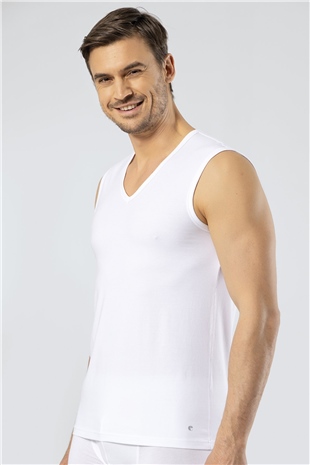 Cacharel 1304 Beyaz Erkek Spor V Yaka Atlet