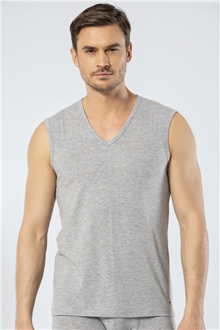 Cacharel 1304 Gri Melanj Erkek Spor V Yaka Atlet