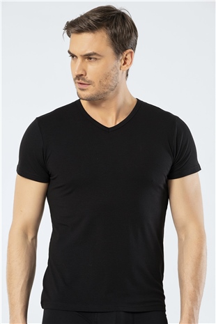 Cacharel 1306 Siyah Erkek V Yaka Kısa Kollu T-Shirt