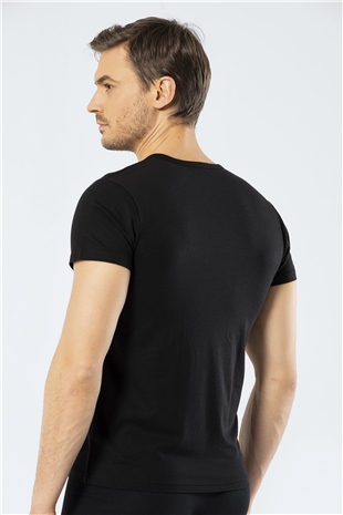 Cacharel 1306 Siyah Erkek V Yaka Kısa Kollu T-Shirt