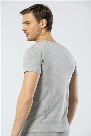 Cacharel 1308 Gri Melanj Erkek Düğmeli Kısa Kollu T-Shirt