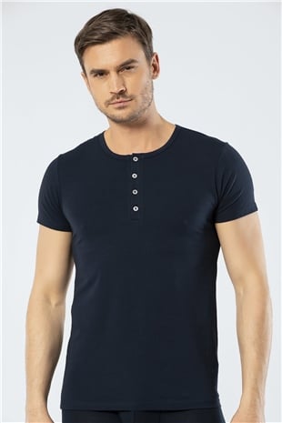 Cacharel 1308 Lacivert Erkek Düğmeli Kısa Kollu T-Shirt