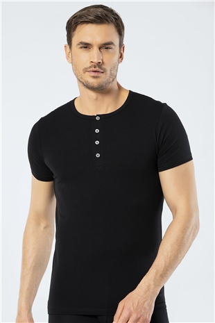 Cacharel 1308 Siyah Erkek Düğmeli Kısa Kollu T-Shirt