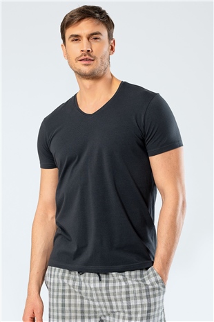 Cacharel 1332 Olive Erkek V Yaka Likralı Kısa Kollu T-Shirt