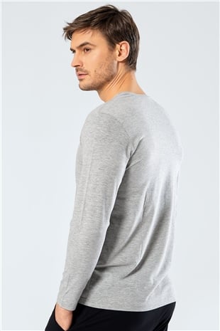 Cacharel 1334 Gri Erkek Erkek Gri V Yaka Uzun Kollu Sweatshirt