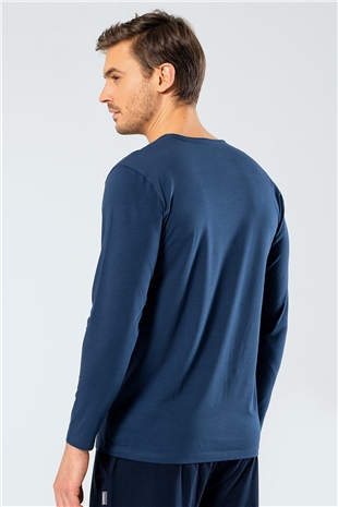 Cacharel 1334 İndigo Erkek Erkek İndigo V Yaka Uzun Kollu Sweatshirt