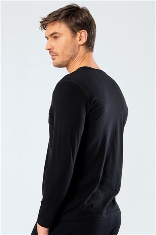 Cacharel 1334 Siyah Erkek Erkek Siyah V Yaka Uzun Kollu Sweatshirt