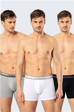 Cacharel 1338 Beyaz Siyah Gri Erkek 3 Lü Uzun Paçalı Likralı Boxer