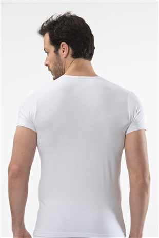 Cacharel 1402 Beyaz Erkek V Yaka T-Shirt