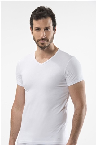 Cacharel 1402 Beyaz Erkek V Yaka T-Shirt