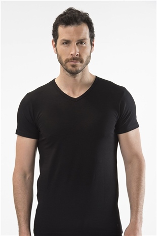 Cacharel 1402 Siyah Erkek V Yaka T-Shirt