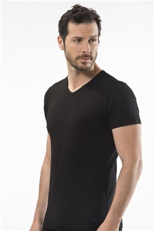 Cacharel 1402 Siyah Erkek V Yaka T-Shirt