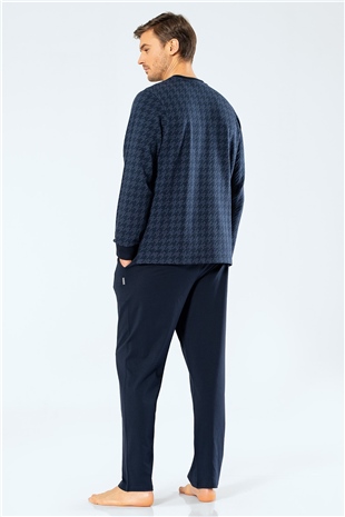Cacharel 2197 Lacivert Erkek Jakarlı Noktalı Patlı PijamaTakımı