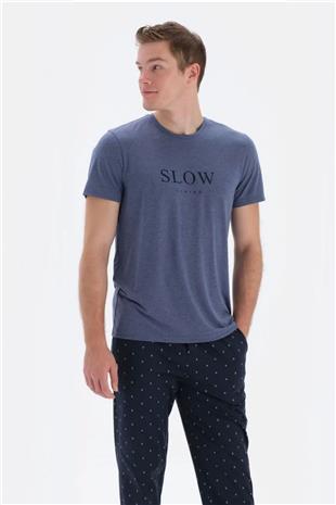 Eros 33020 Erkek İndigo Yuvarlak Yaka Kısa Kollu Pijama Takımı