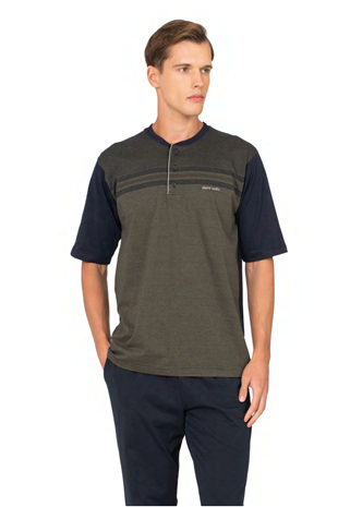 	Pierre Cardin 6133 Erkek Hakı Kısa Kollu Yarım Pat Jakarlı 3Lü Pijama Takımı