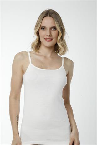 Hmd 2005 Ekru %100 Pamuk Rahat Doku İnce İp Askılı Ribana Kadın Atlet