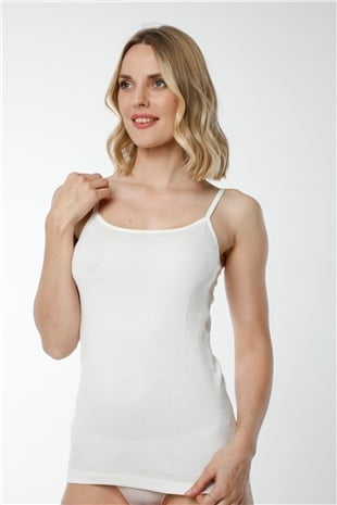 Hmd 2005 Ekru 3lü %100 Pamuk Rahat Doku İnce İp Askılı Ribana Kadın Atlet